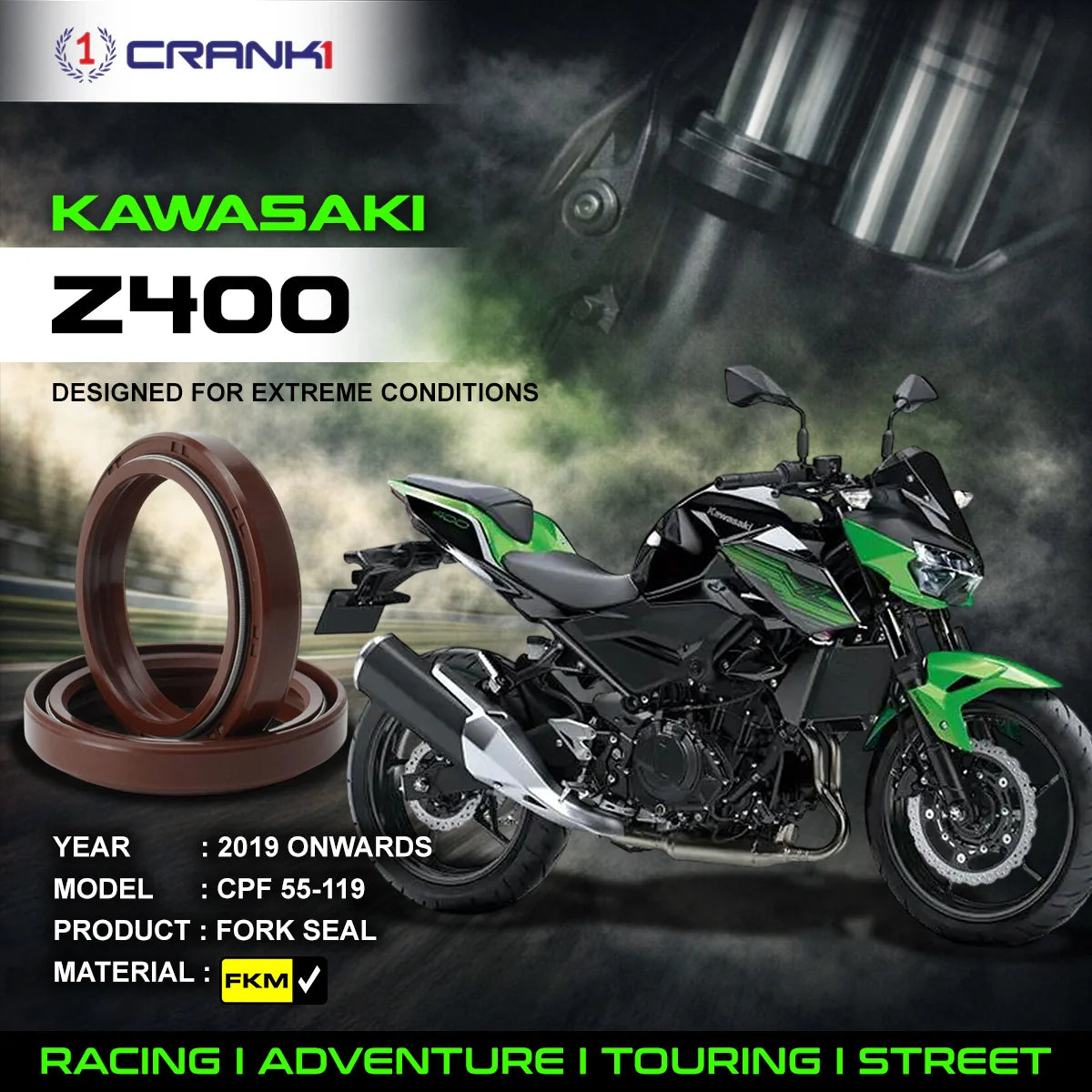Crank1 Fork Oil Seals Pair For Kawasaki Z400 (2019 Onwards) - CPF55-119