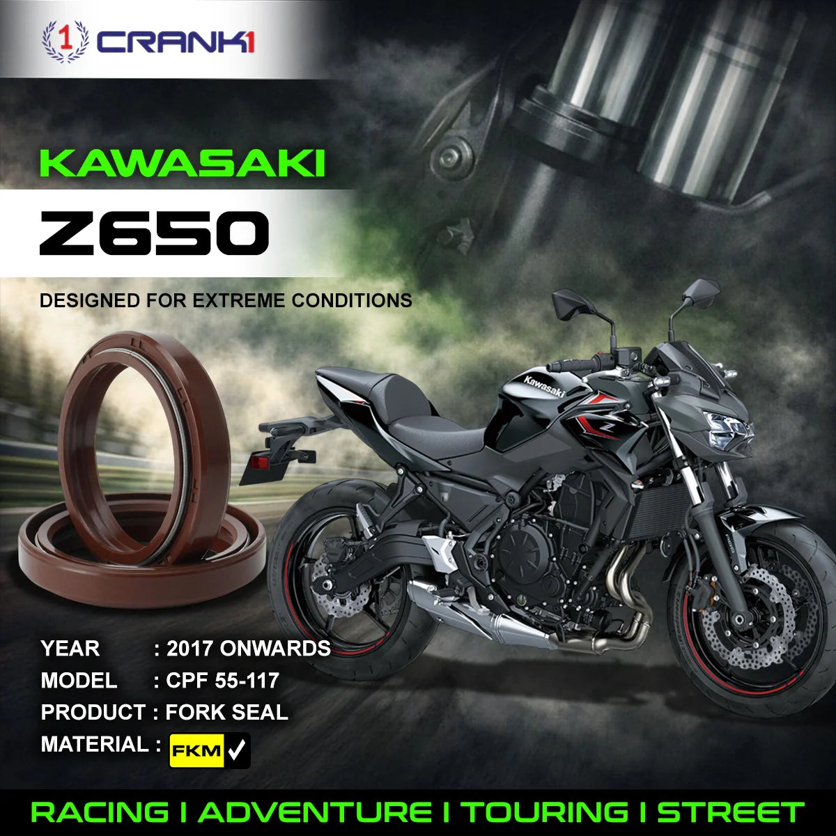 Crank1 Fork Oil Seals Pair For Kawasaki Z650 (2017 Onwards) - CPF55-117