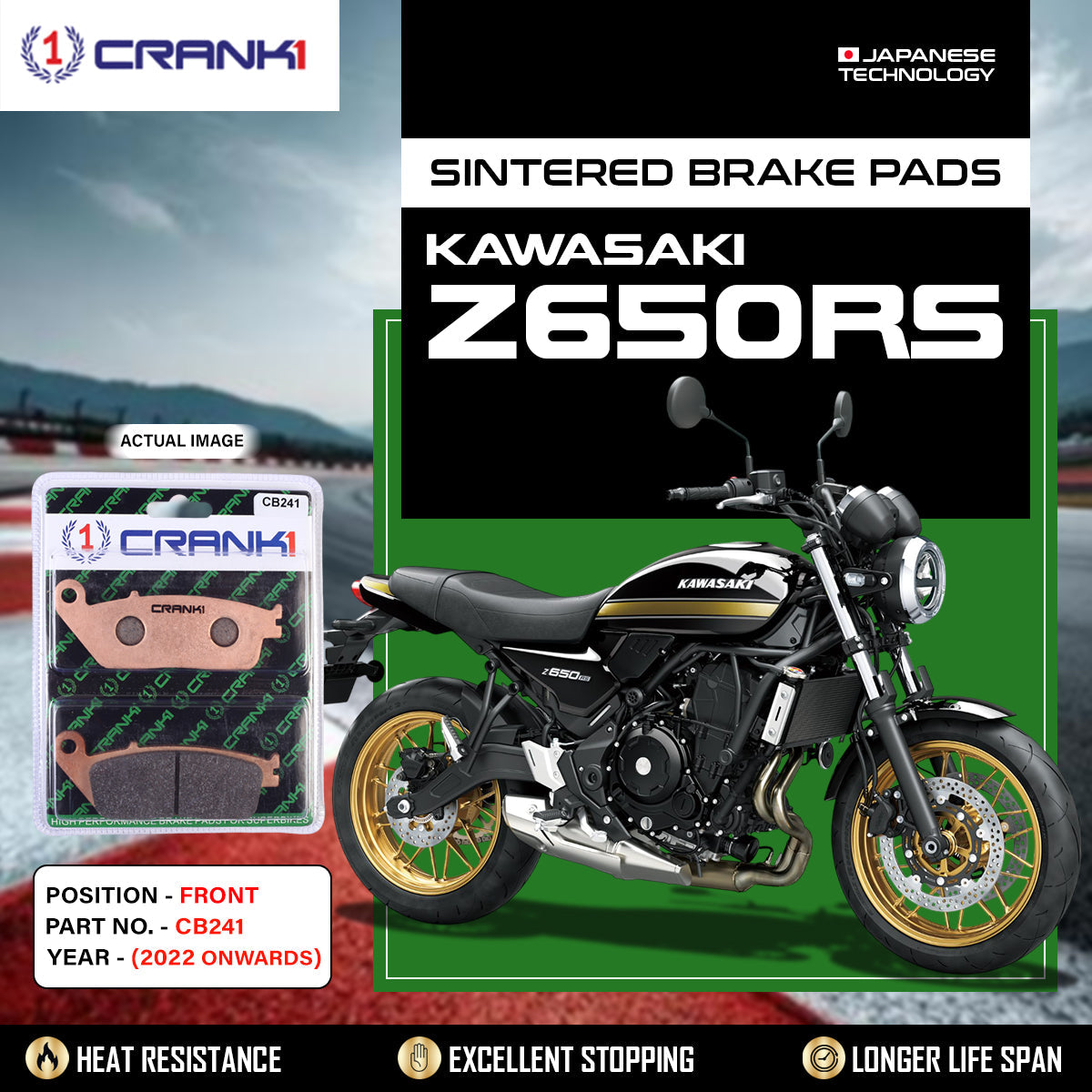 Crank1 Sintered Brake Pads For Kawasaki Z650RS (2022 Onwards) - Front - CB241