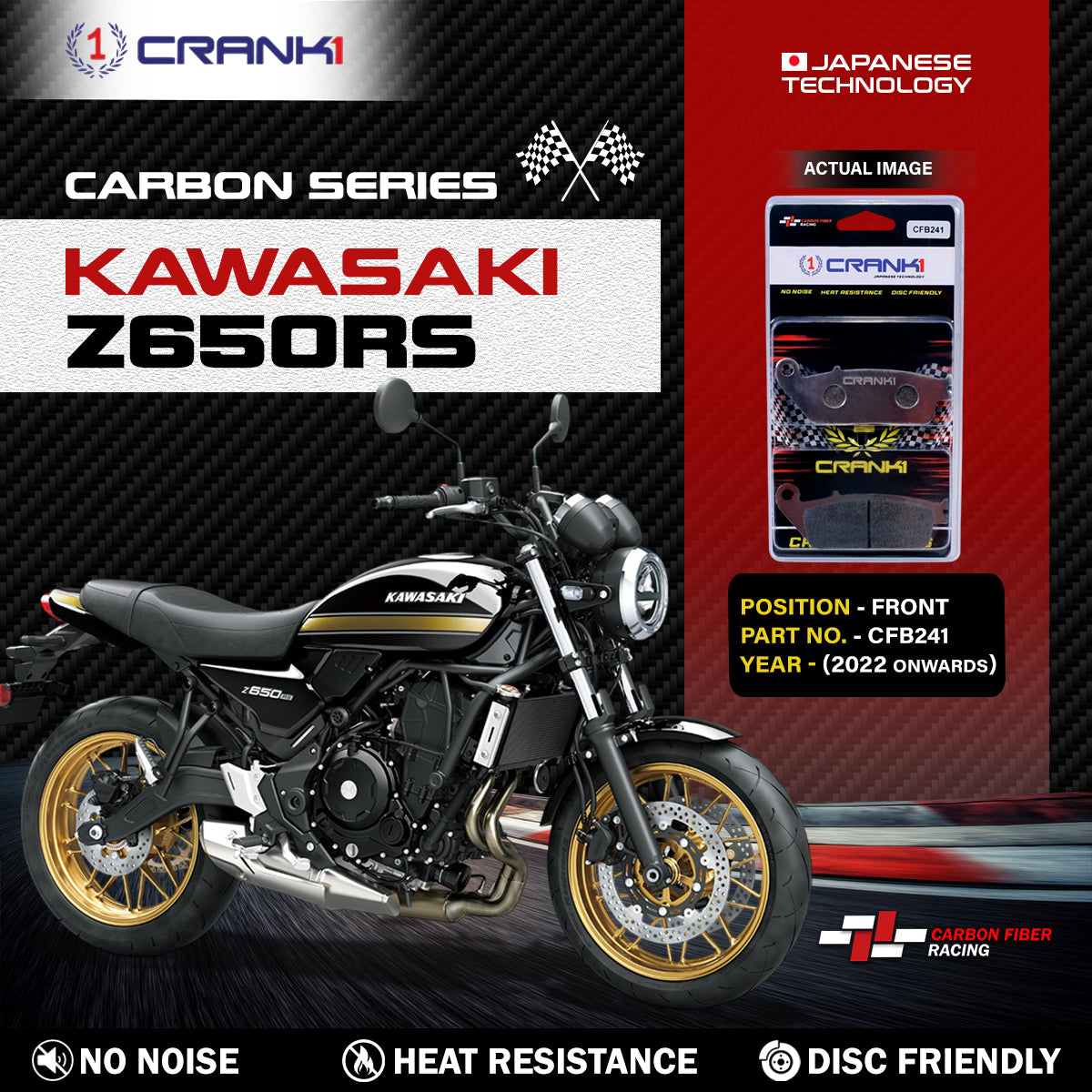 Crank1 Carbon Brake Pads For Kawasaki Z650RS (2022 Onwards) - Front - CFB241