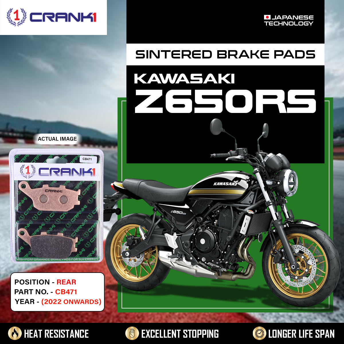 Crank1 Sintered Brake Pads For Kawasaki Z650RS (2022 Onwards) - Rear - CB471