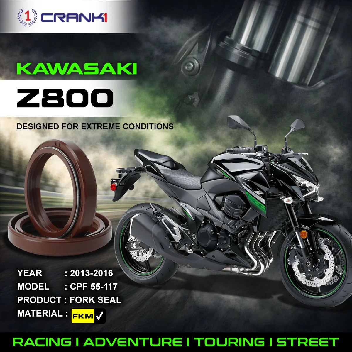 Crank1 Fork Oil Seals Pair For Kawasaki Z800 (2013-2016) - CPF55-117