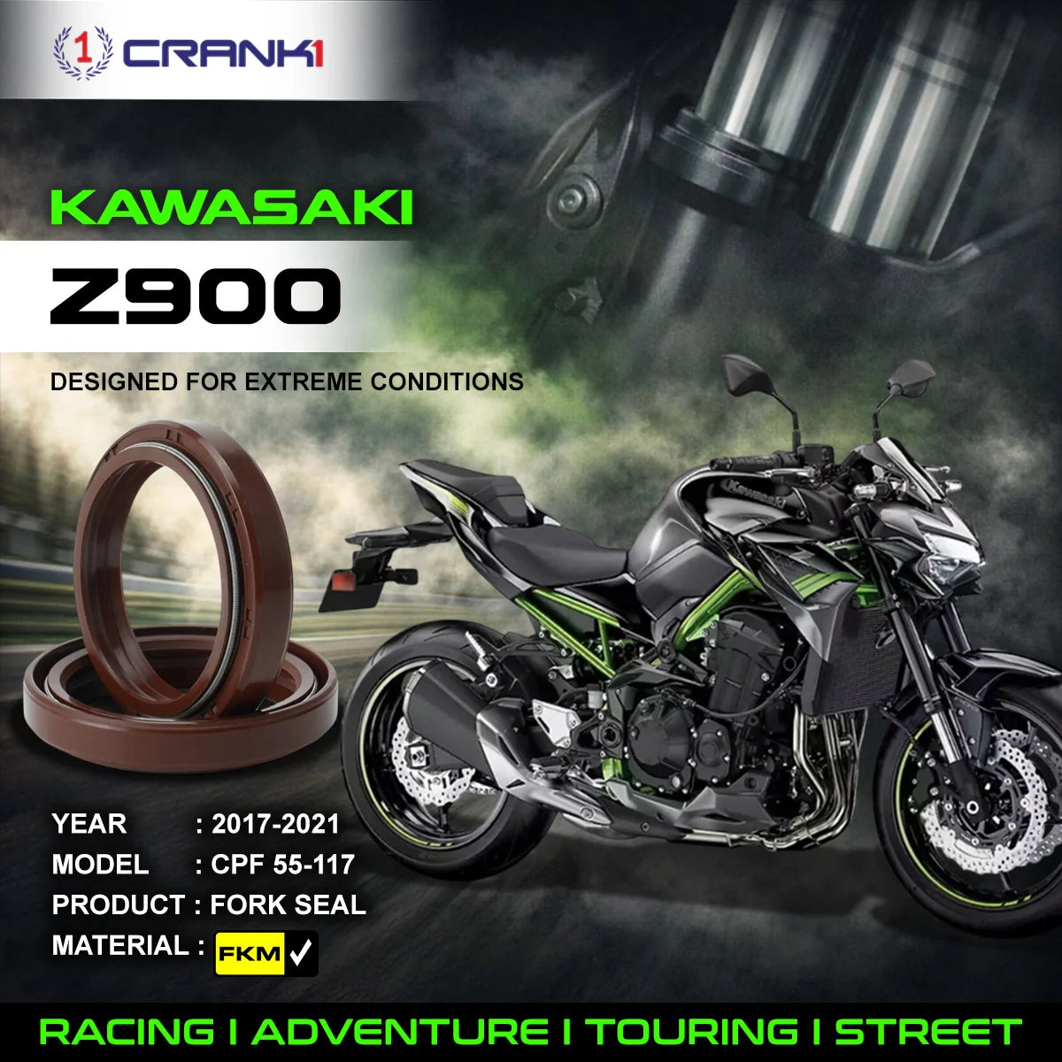 Crank1 Fork Oil Seals Pair For Kawasaki Z900 (2017-2021) - CPF55-117